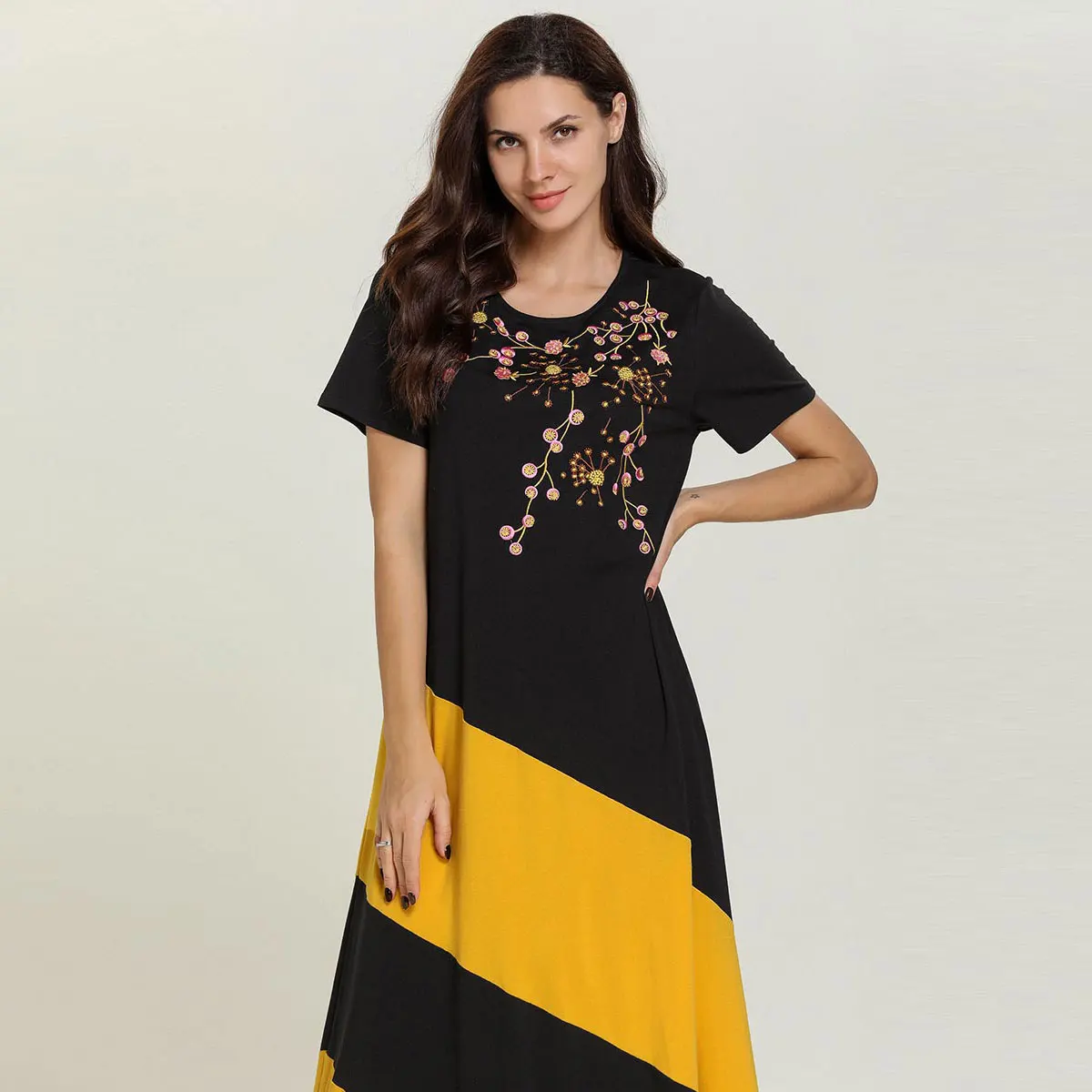 Летнее модное цветное платье с цветочной вышивкой в этническом стиле для женщин