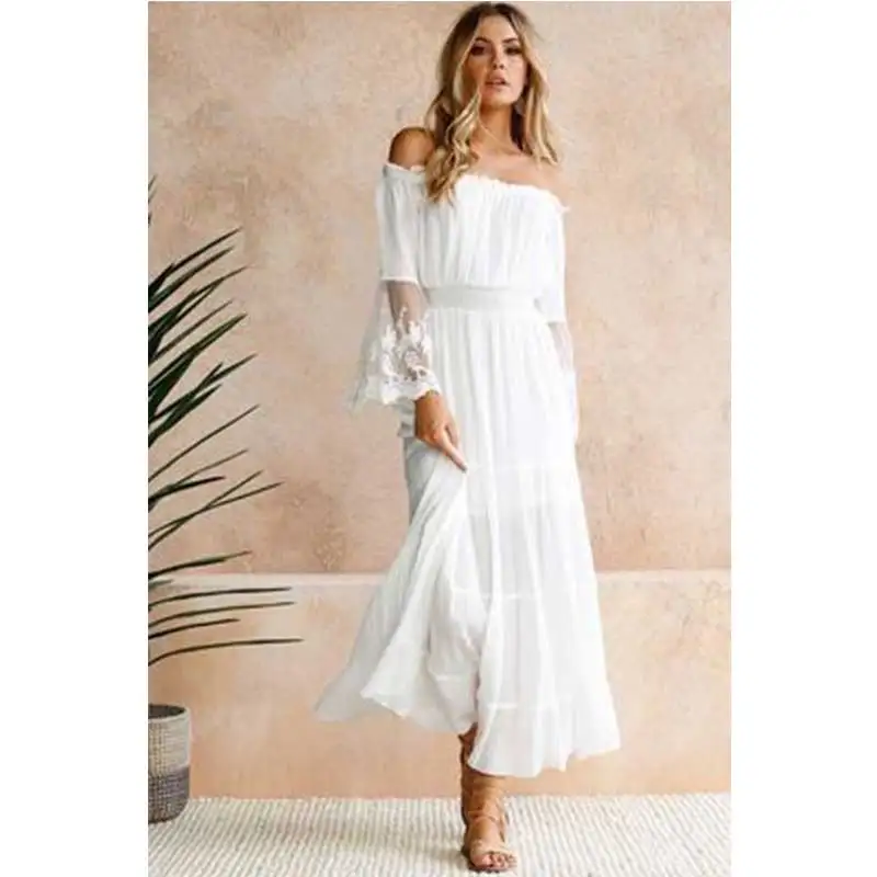 Женское винтажное платье с вырезом лодочкой Белое Облегающее кружевом пляжный
