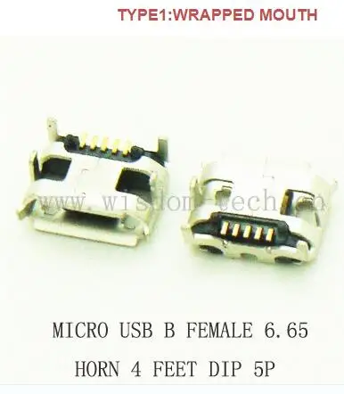 10 шт./лот разъем Micro USB типа B гнездовой для зарядки телефона 4 фута DIP 6 65*7 2