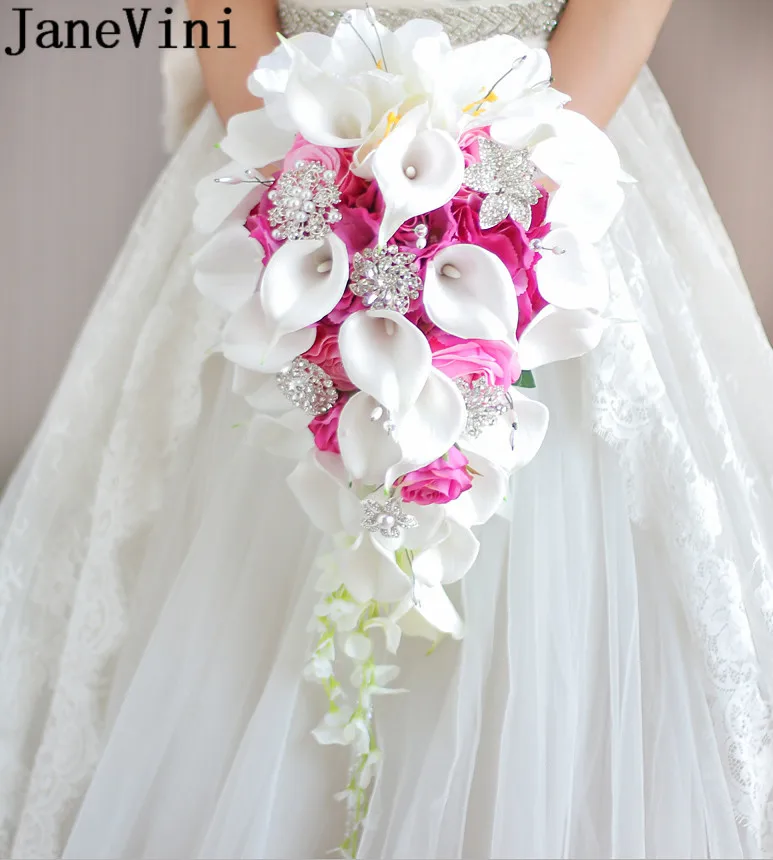 JaneVini 2019 водопад свадебные букеты с кристаллами белая Калла Лилия жемчуг бисером