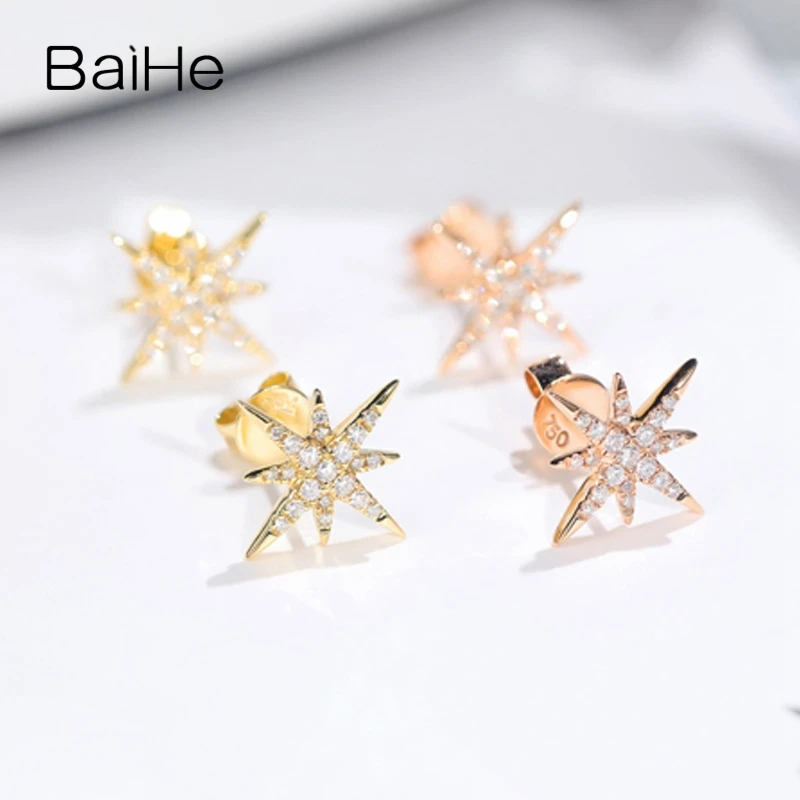 BAIHE Solid 14K розового/белого/желтое золото 0.14ct натуральный со стразами Модные