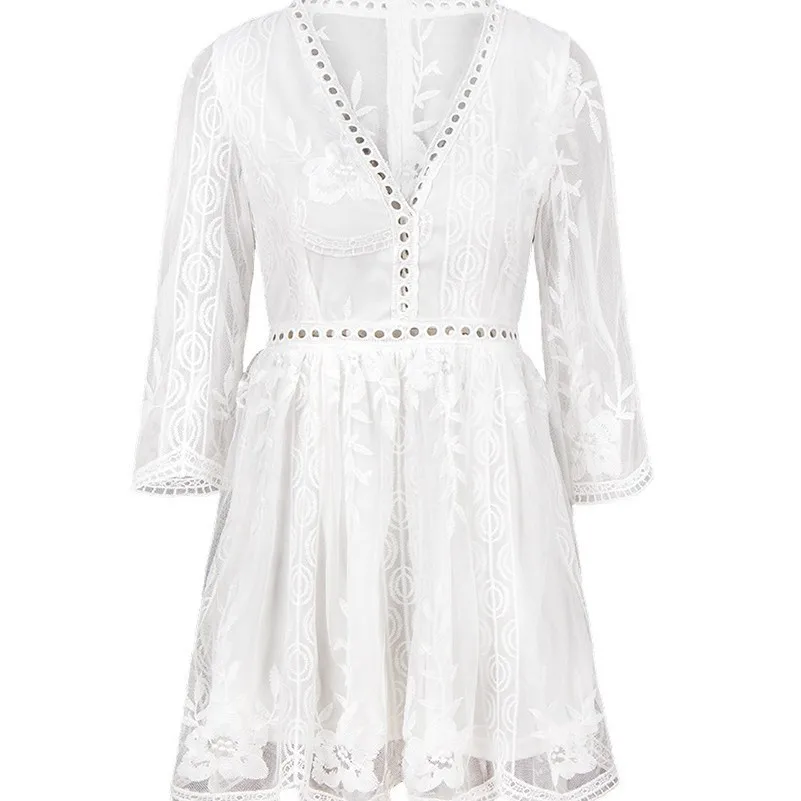 MUXU осеннее белое кружевное сексуальное платье с вышивкой Сетчатое уличная