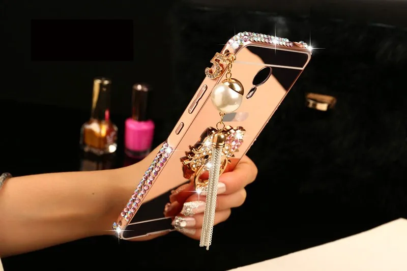 Mirror Back Cover Case For Samsung Note 4 5 J3 J310 J710 A8 A7 2015 S4 Rhinestone Diamond Tassel Cat Kickstand Phone |