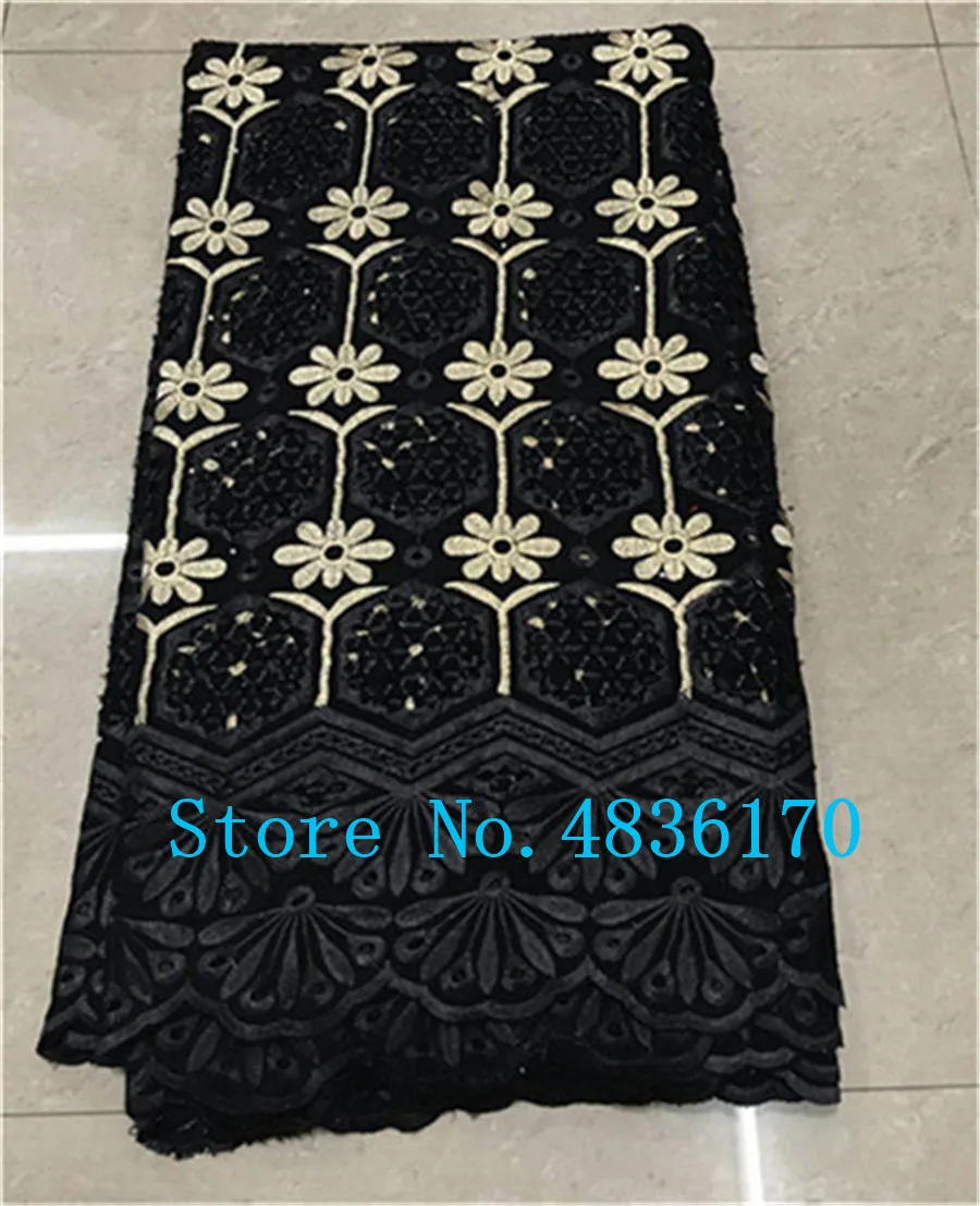 Лидер продаж Африканский хлопок вуаль кружевная ткань черный нигерийский