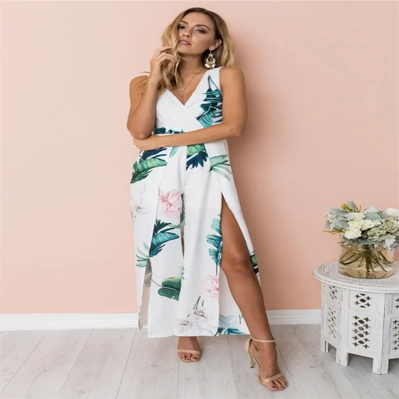 Женское платье до щиколотки с цветочным принтом и V образным вырезом|Женские