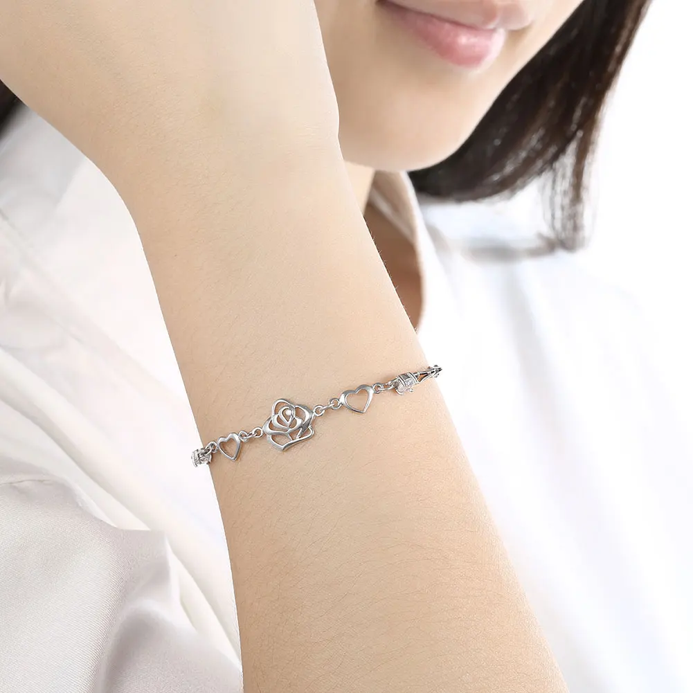 Сюй 925 стерлингового серебра в форме сердца цветы набор Циркон Браслеты девушка