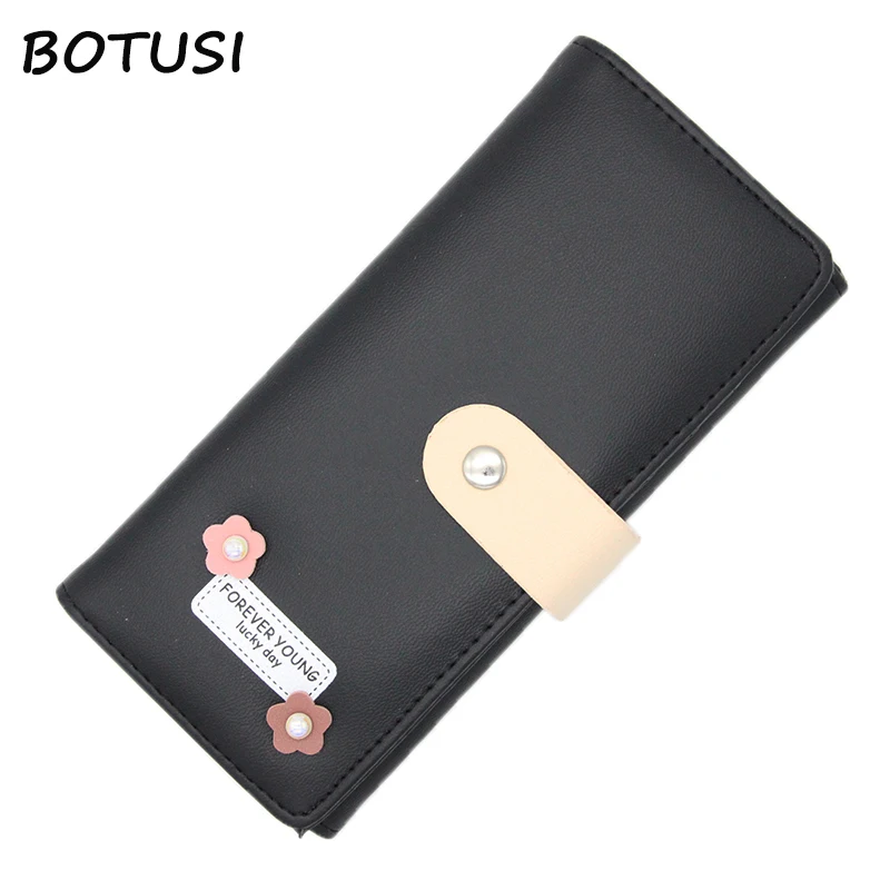 

BOTUSI flowers pearl womens wallets purse PU Leather Long Wallet Hasp Phone Bag Money Coin Pocket Card Holder Carteira Feminina