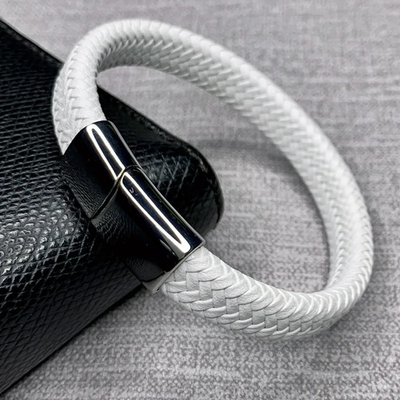 F Silver Clasp Мужской браслет, многоцветные плетеные кожаные браслеты, модные, нержавеющая сталь, магнитная застежка, мужской браслет на запястье,, Pulsera Masculina - Окраска металла: F Silver Clasp