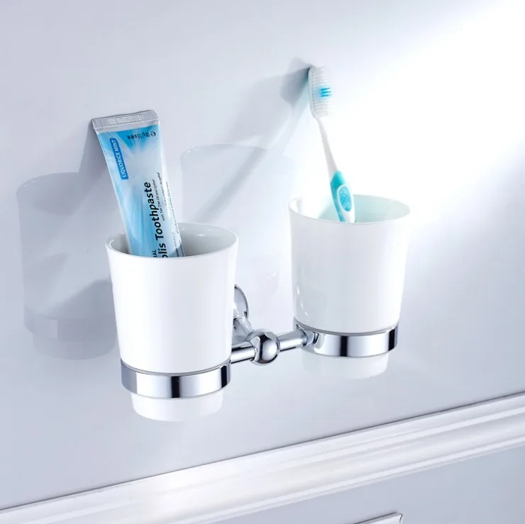 Латунный Серебряный держатель для зубной щетки|bathroom accessories|double cup holderbrass toothbrush holder