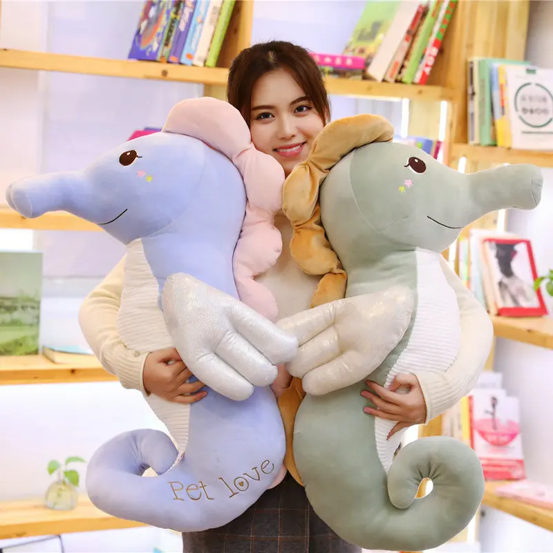 

70/90cm Cartoon flying Seahorse plush toy soft animal stuffed sean ocean pillow unique cushion child girl Kawaii gift sofa decor