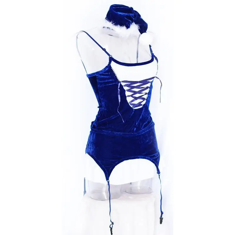 Новый сексуальный костюм Санта Клауса синее экзотическое платье женский топ на