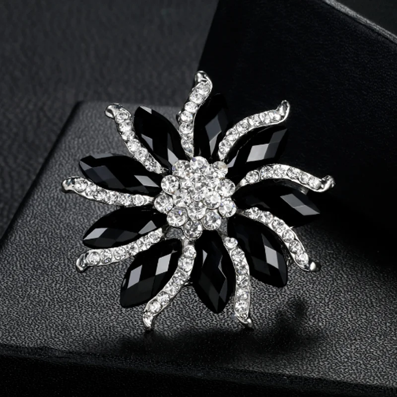 Популярный горный хрусталь черный и белый цветок брошь винтажные сверкающие