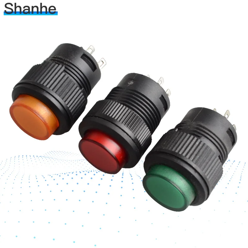 16 мм Мгновенный кнопочный переключатель с светодиодный подсветкой DC 3V|on-off