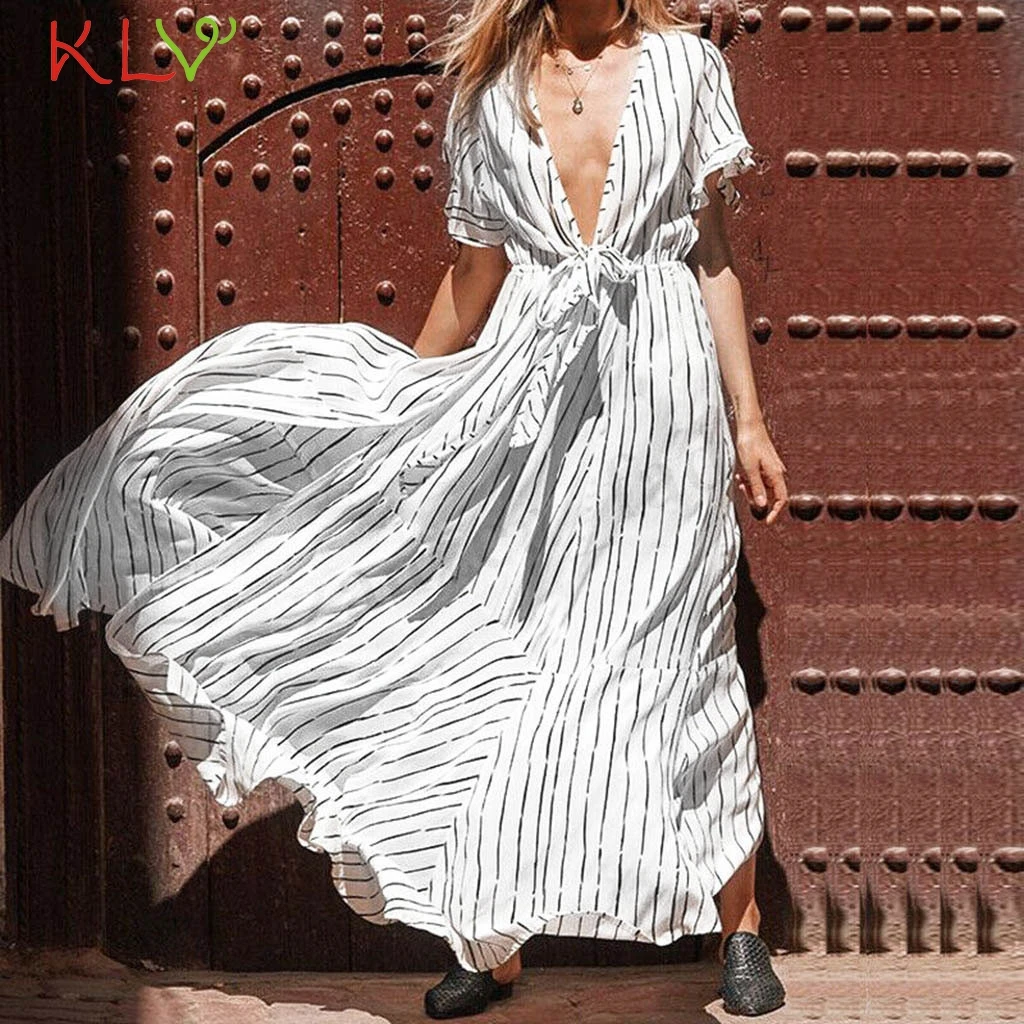 Женское длинное летнее платье в полоску элегантное вечернее стиле бохо Пляжное
