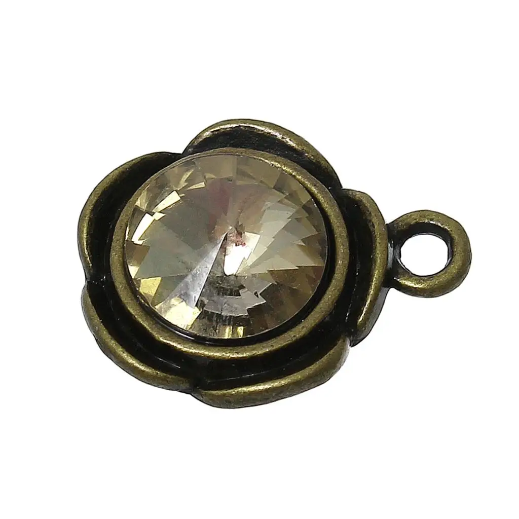 Цинк металлический сплав + горный хрусталь Шарм Подвески Цветочный Античная