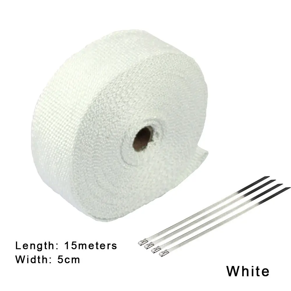 White-15M R-EP выхлопная теплозащитная пленка 5 см x 10/15 м теплозащитный огнестойкий ремень из стекловолокна для автомобиля/мотоцикла выхлопная труба/глушитель - Цвет: White-15M