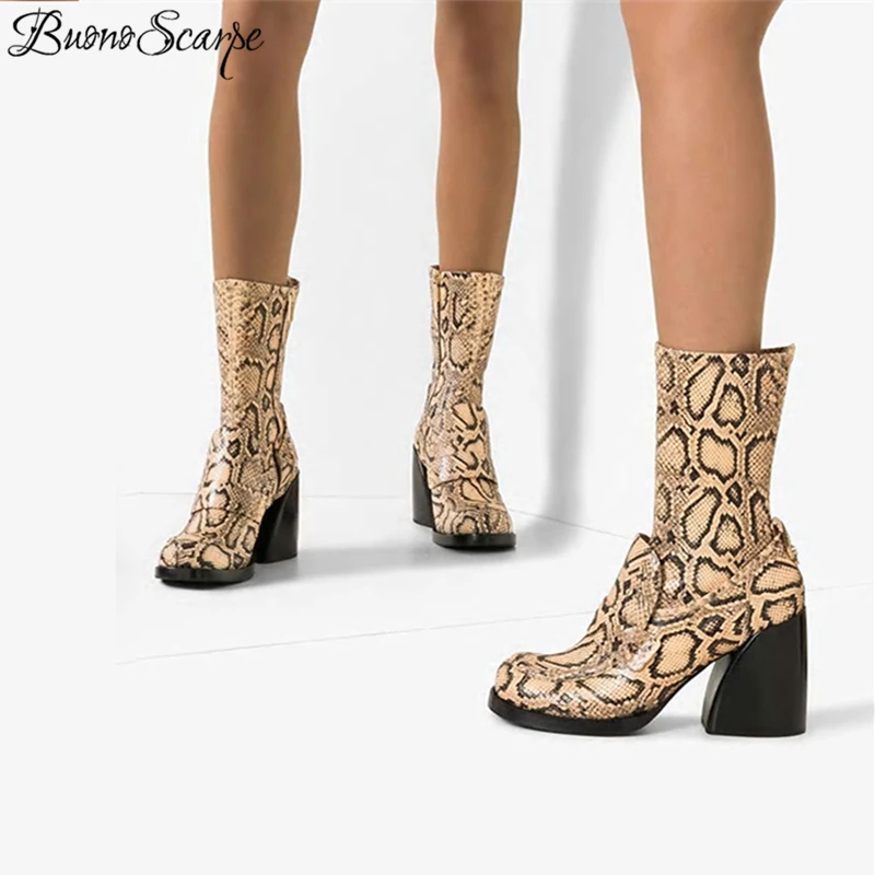 Buono Scarpe/женские ботинки с животным принтом Кожаные женские Botas Fenimina Женская обувь