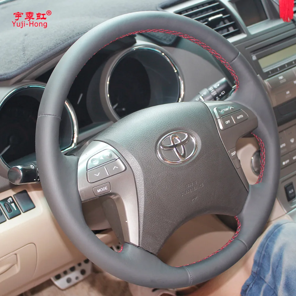 Yuji-Hong чехлы на руль автомобиля чехол для Toyota Highlander 2009-2013 Camry 2009-2011 Fortuner верхний слой коровья кожа Чехол