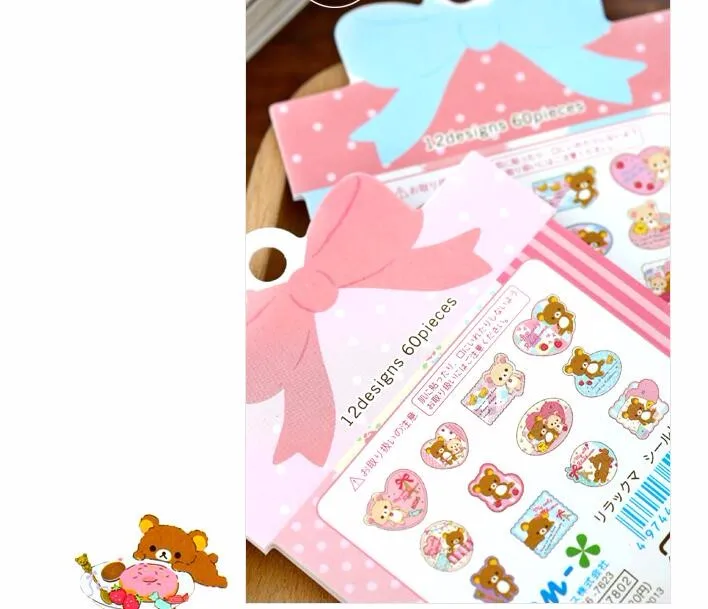 60 шт./упак. лет мультфильм Rilakkuma декоративные наклейки Клейкие наклейки, декоративный элемент для рукоделия Стикеры для дневника