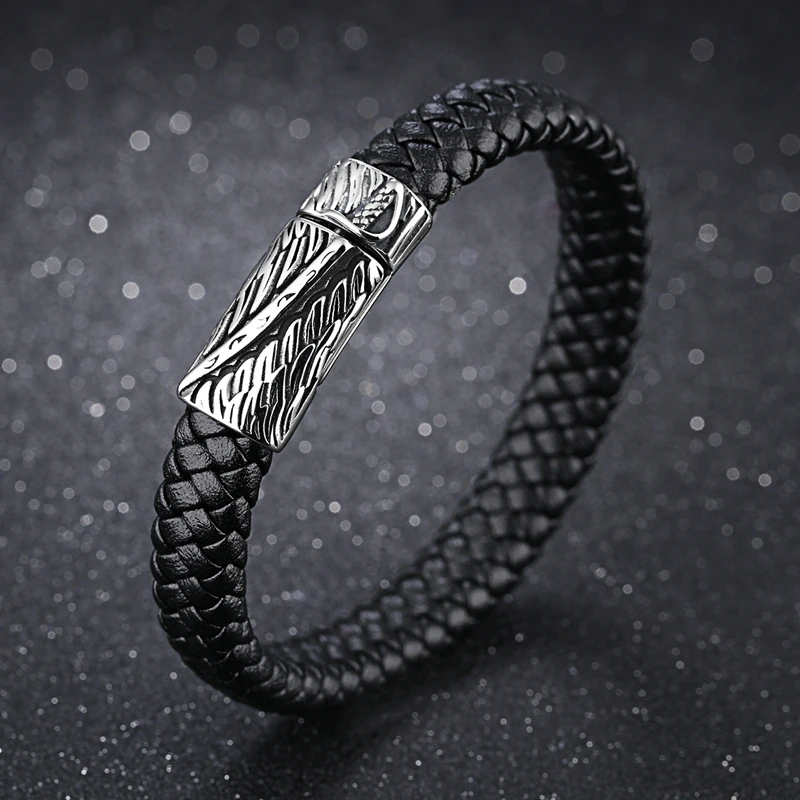 MOZO модные популярные мужские ювелирные изделия черный кожаный браслет из