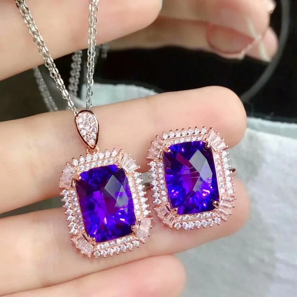 Shilovem 925 стерлингового серебра Пьезоэлектричество аметист кольца Подвески