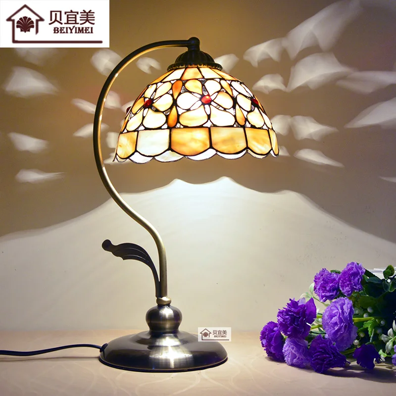 Средиземноморская Ретро Настольная лампа с жемчужинами и цветами для спальни