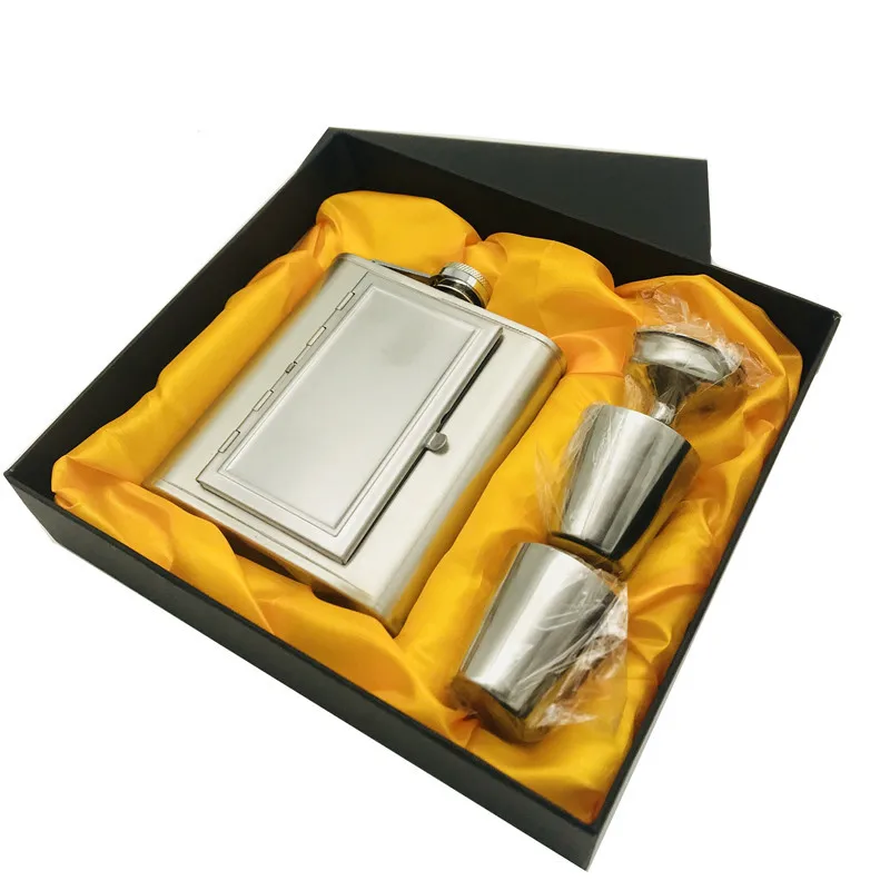 

Bpa free 5oz Whisky Bottle Vodka Flagon 304 Stainless steel Alcohol Liquor hip flask Mirror Cigarette Case Funnel Black Gift Set