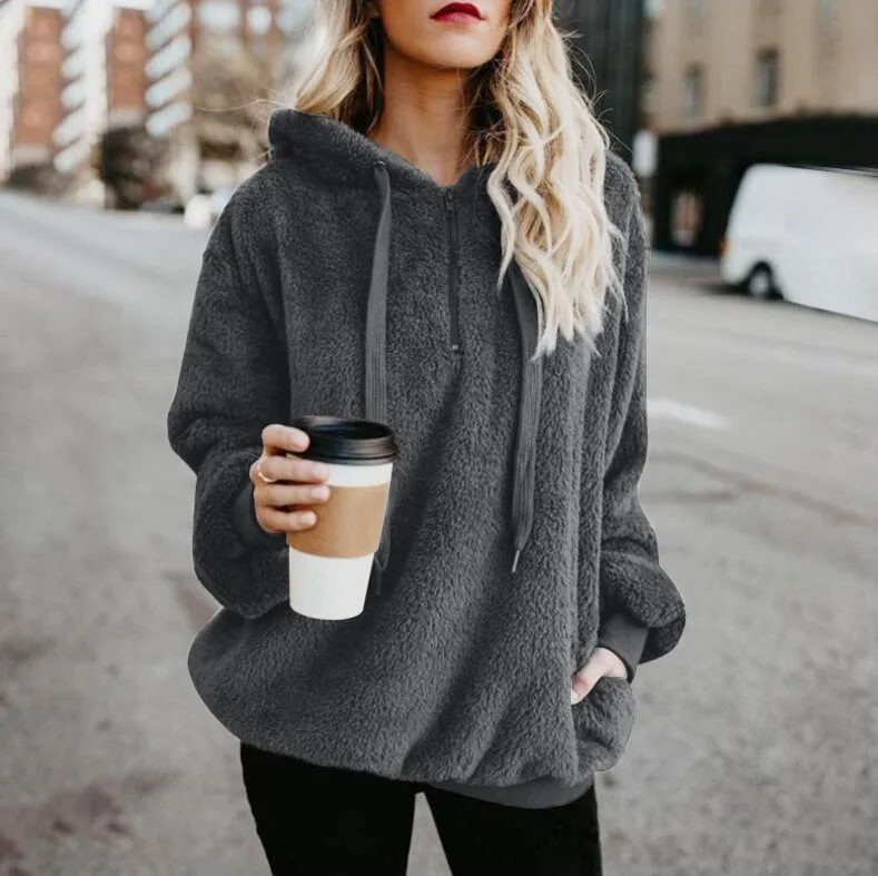 SINFEEL 5XL Зима Кофты для женщин Толстовка Толстовки Дамы с длинным рукавом повседневное пуловер капюшоном одежда плюс размеры - Цвет: Темно-серый