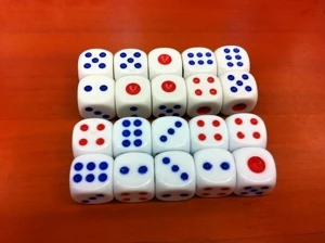 

14MM white dice with red and blue paint / ordinary dice/ Dice Wholesale No. 14