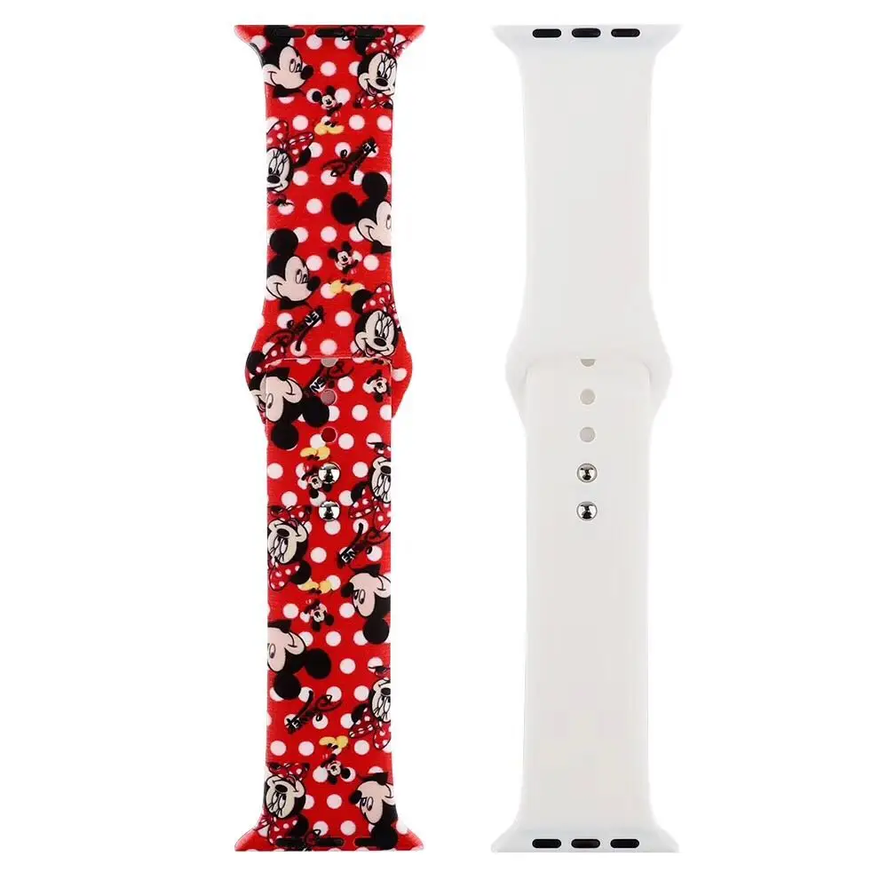 Red Модный мультяшный Микки Apple Watch ремешок для iWatch серии 4 3 2 1 высококачественный силиконовый ремешок 38 мм 42 мм 40 мм 44 мм стильный ремешок для часов - Цвет: Red