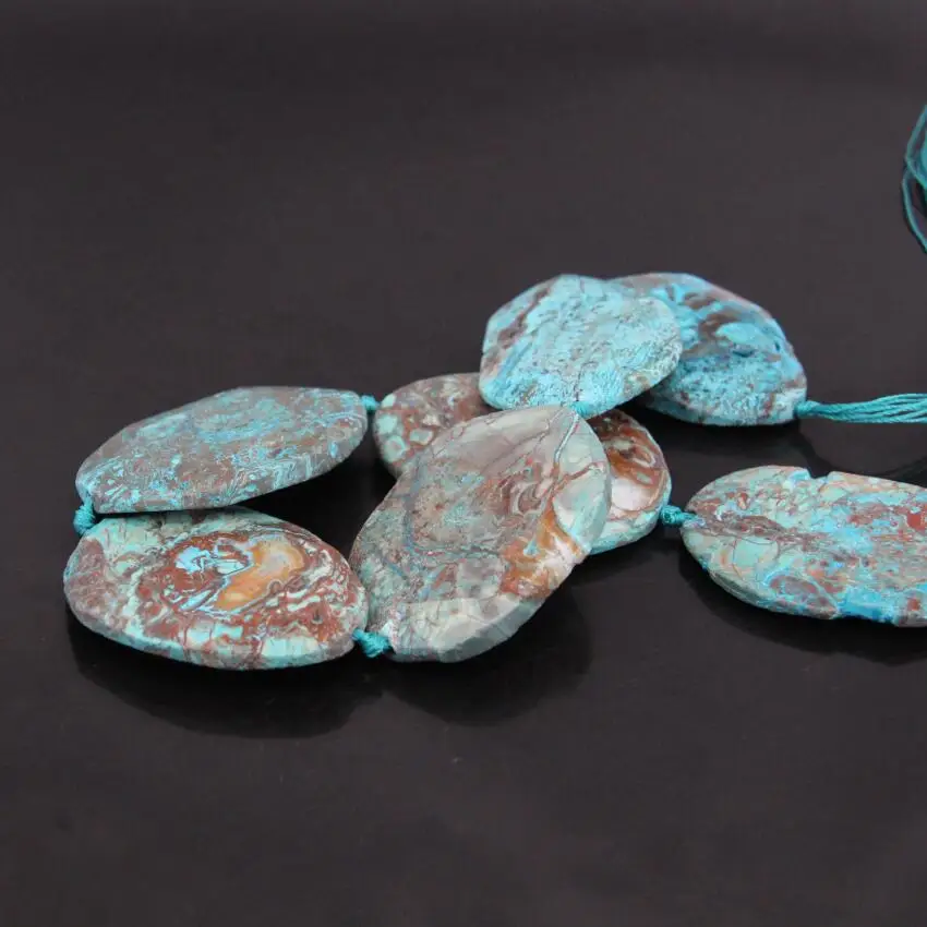 

15.5"/strand Large Size Natural Blue Ocean Jaspers Faceted Slab Loose Beads,Sea Sediment Slice Pendants Jewelry Making Supplier
