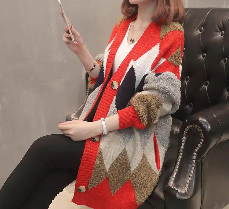 2019 New Women Batwing Cardigans Loose Sweater Big Size Geometric Poncho Cardigan V neck Open Stitch Christmas |