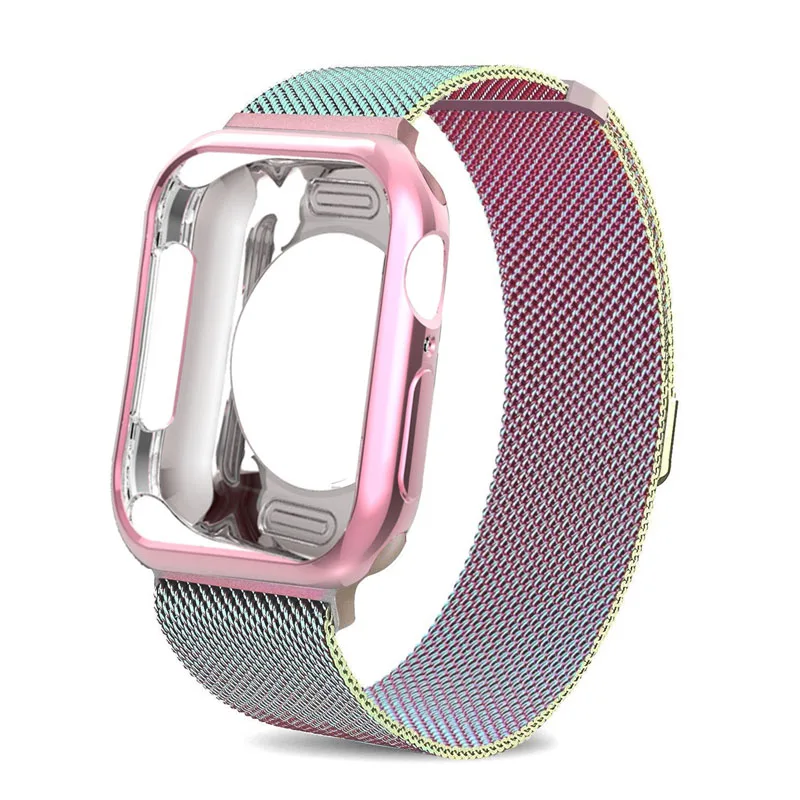Миланский ремешок-петля для Apple Watch 5, 4, 44 мм, 40 мм, iwatch, ремешок 42 мм, 38 мм, браслет из нержавеющей стали+ чехол для Apple Watch 4, 3, 21 - Цвет ремешка: Colorful