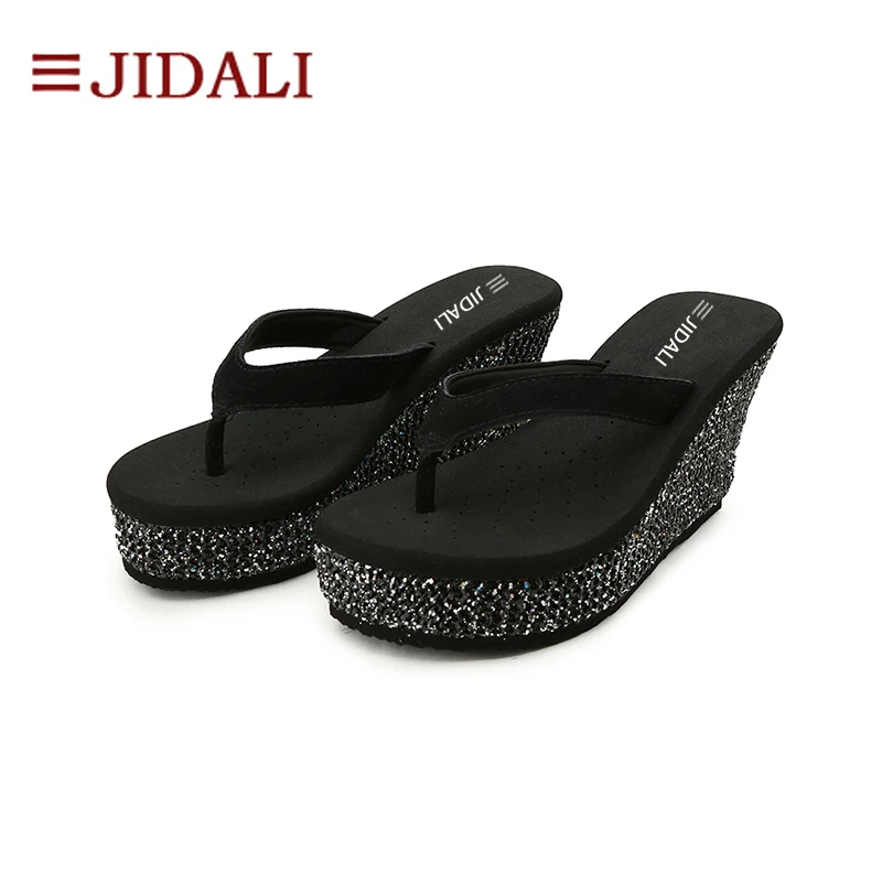 JIDALI/модные Вьетнамки женская пляжная обувь на танкетке шикарные черные уличные