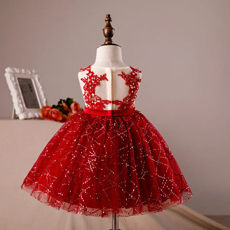 

Appliques Princess Party Dress Sequined Flower Girl Dresses for Wedding Evening Gowns Ball Gown Kids Girls Birthday Dress B438