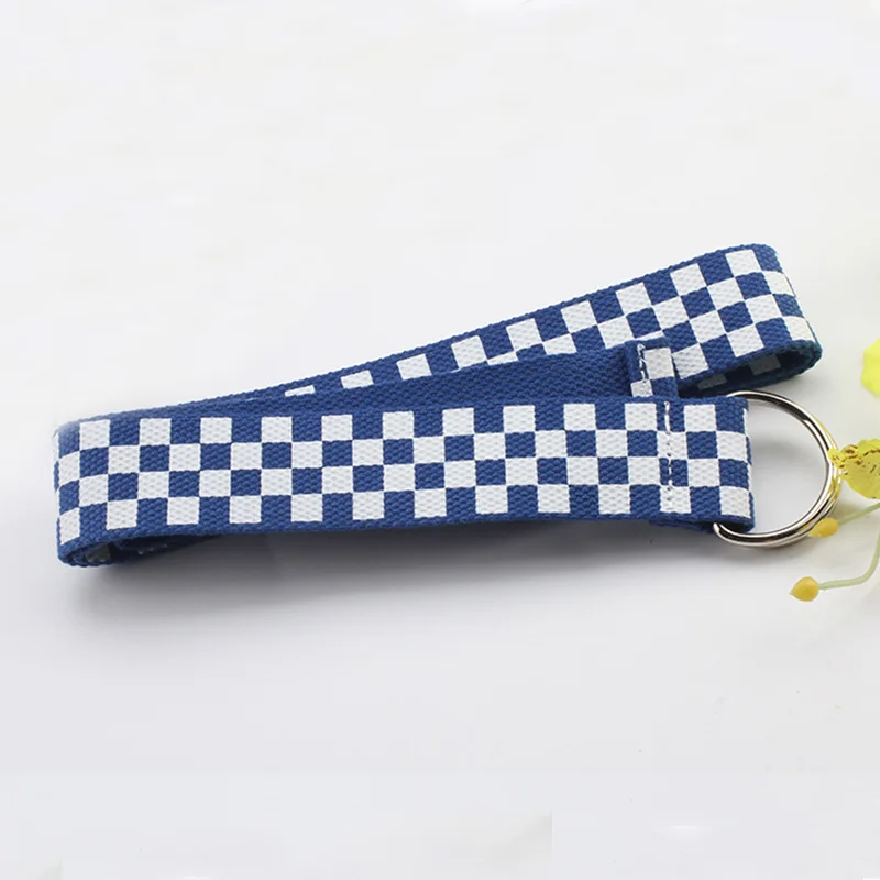 blue plaid Модный черно-красный клетчатый холщовый ремень Харадзюку для мужчин и женщин, повседневные джинсы с d-образным кольцом и пряжкой, поясные ремни белого цвета, длина пояса 130 см, Z30 - Цвет: blue plaid