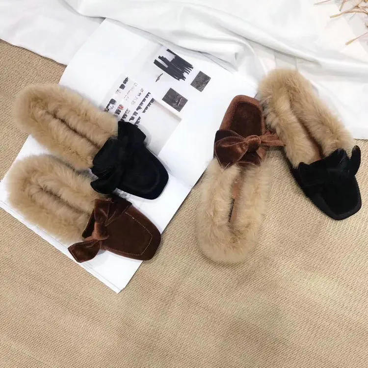 Бархат дизайнерские женские сандалии мехом Сабо перо слайды с квадратным носком