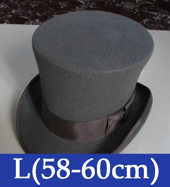 L(58-60cm) Шерсть, винтажный Топ, шляпа 18 см, серый цвет, корона, Ретро стиль, викторианский стиль, Волшебная Шляпа для взрослых женщин и мужчин - Цвет: L(58-60cm)