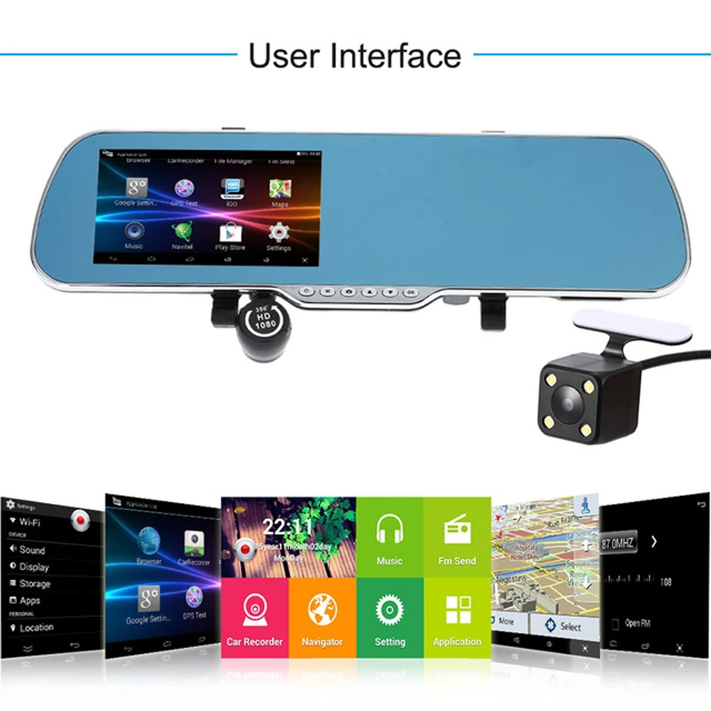 Зеркало-видеорегистратор XST 5 0 дюйма Android 4 FHD 1080P GPS Wi-Fi | Автомобили и мотоциклы