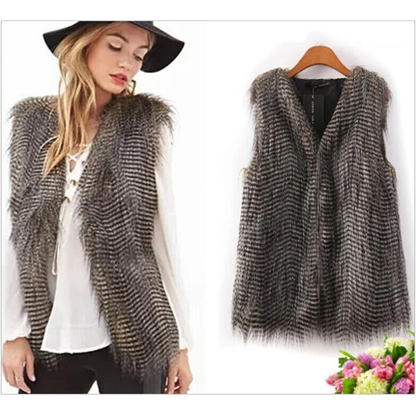 Женское пальто с искусственным мехом зимний жилет из искусственного меха