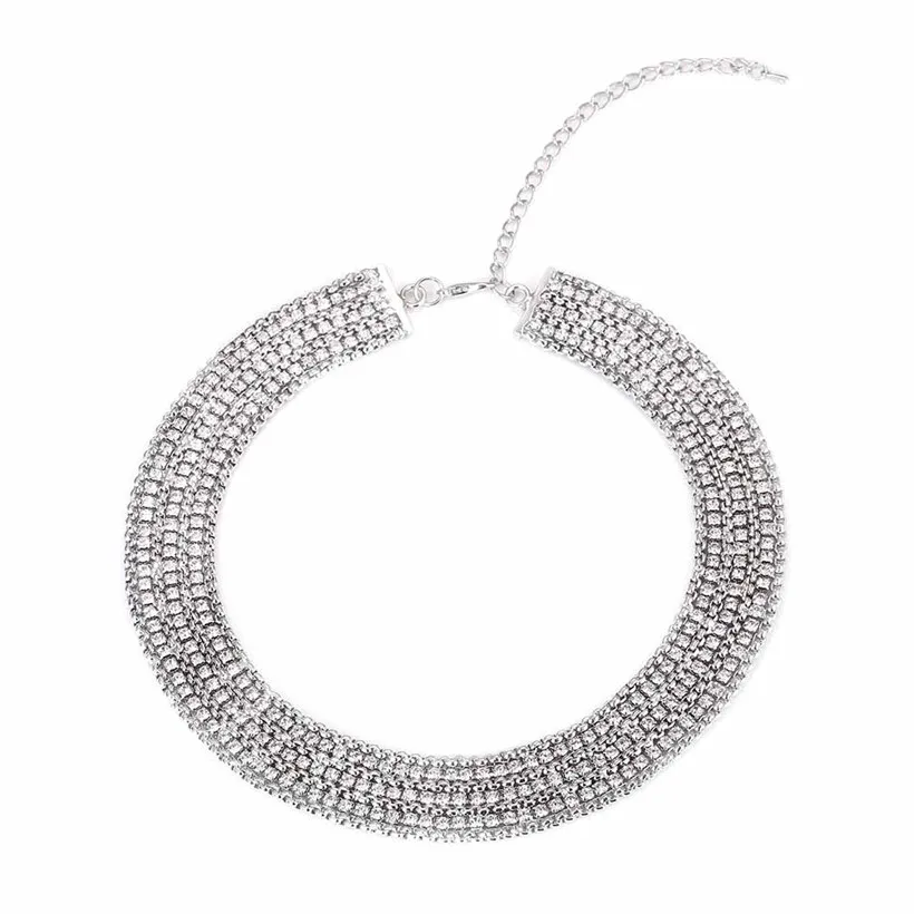N1553 Silver Винтажные стразы, круглое широкое Колье чокер для женщин,, металлические Кристальные чокеры, Массивный воротник, чокер, ювелирное изделие N1553 - Окраска металла: N1553 Silver