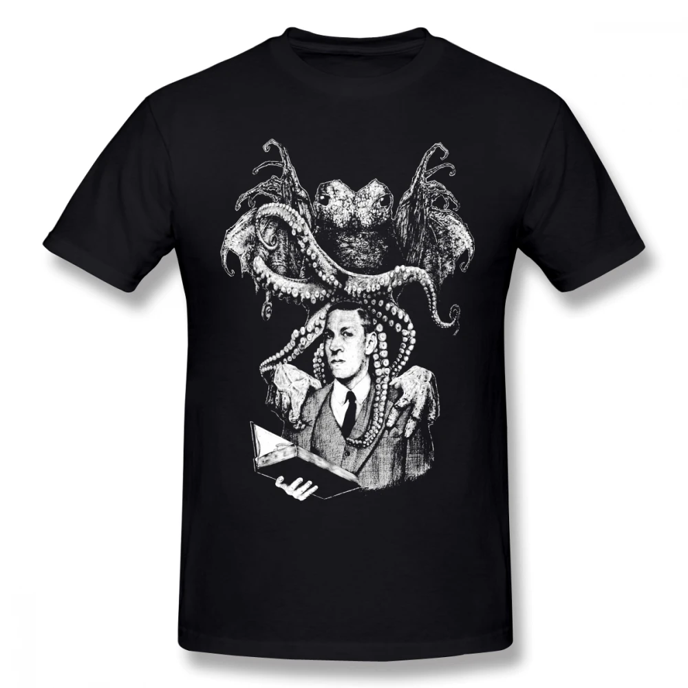 Черный Для мужчин lovecплот Cthulhu футболка круглый вырез модная Горячая slae хороший с коротким рукавом Повседневная мода круглый вырез - Цвет: Черный