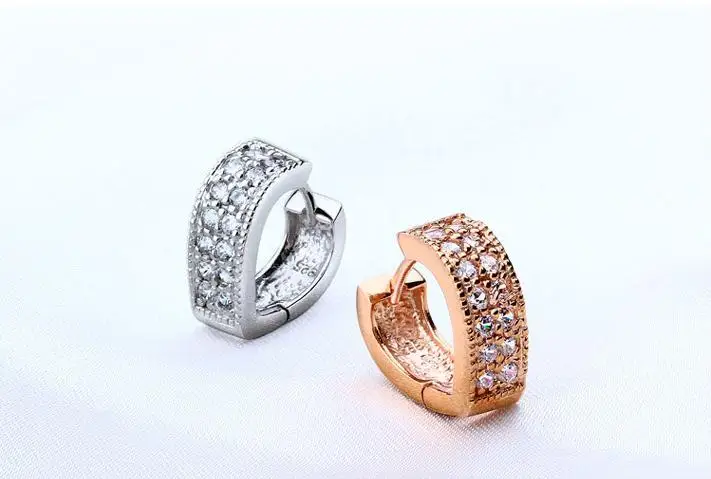 

100% 925 sterling silver fashion love heart shiny crystal ladies stud earrings jewelry women wedding gift Anti allergy wholesale