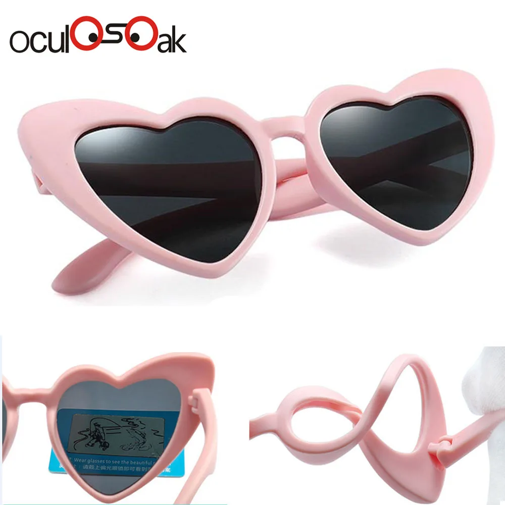 Детские солнцезащитные очки Oculosoak черные розовые красные с сердечком UV400 для