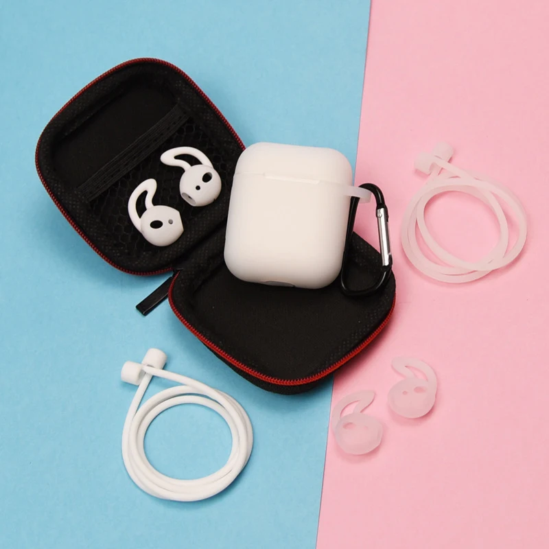 transparent 7 шт. в 1 наборы из силикона защитные аксессуары наборы для Airpods 1 2 Чехол крюк НАМОТКИ КОРОБКА крышка набор наушников держатель кольцо ремень - Цвет: transparent