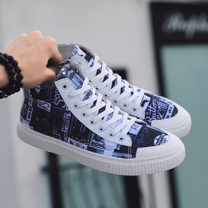 CYYTL Fashion High-top Canvas Men Casual Shoes Prints Breathable Lace-up Walking Sneakers Zapatillas Hombre Tenis Masculino