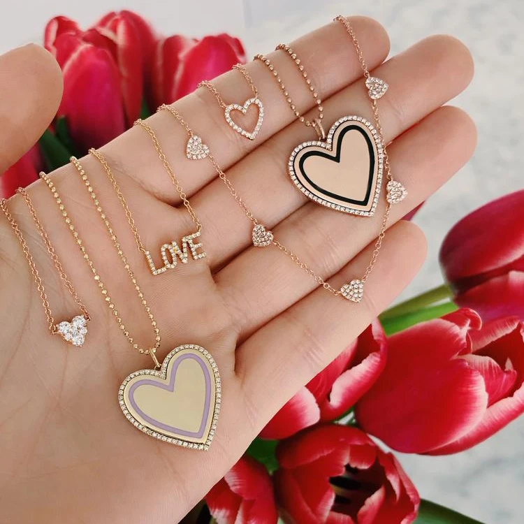 Розовое эмалированное сердце Форма кулон ожерелье 2020 Летняя мода любовника для