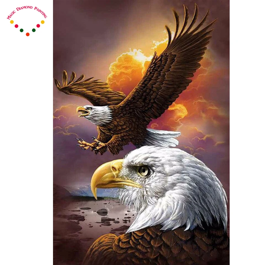 Crafts diamond painting Two eagles Wings fly diy Fire cloud cross stitch embroidery set needlework | Дом и сад