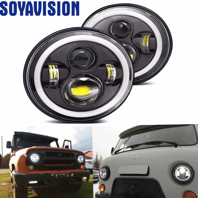Для Nissan Patrol Y60 Hummer H1 &amp H2 Lada 4X4 7 дюймовый светодиодный фары DRL для Jeep Wrangler LJ