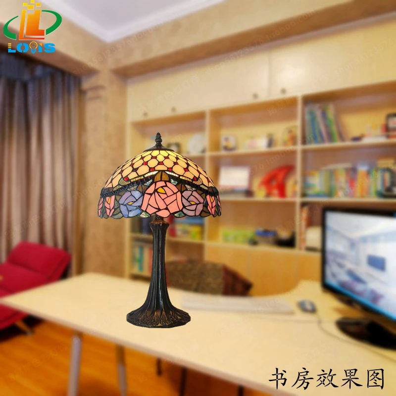 12 дюймов розовое lamptiffany лампы Американский Пастырское искусство украшения витражи Спальня Кабинет прикроватная тумбочка Настольная компьютерная лампа